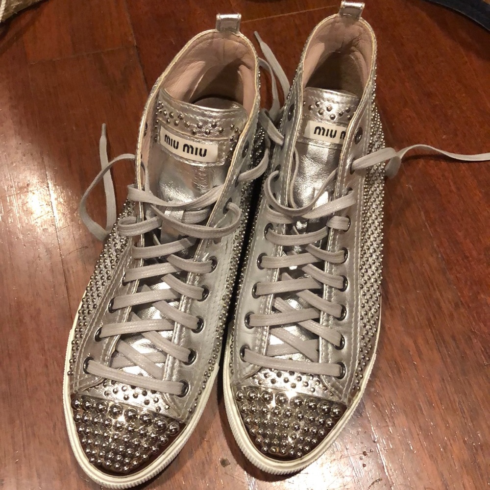 MIU MIU hi top sneakers Studded silver 37